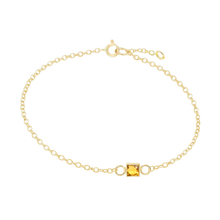 Load image into Gallery viewer, Diamond or Gemstone Square Bezel Charm in 14K Yellow Diamond Cut Cable Bracelet