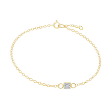 Load image into Gallery viewer, Diamond or Gemstone Square Bezel Charm in 14K Yellow Round Cable Bracelet