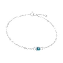 Load image into Gallery viewer, Diamond or Gemstone Square Bezel Charm in 14K White Round Cable Bracelet