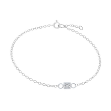 Load image into Gallery viewer, Diamond or Gemstone Square Bezel Charm in 14K White Diamond Cut Cable Bracelet