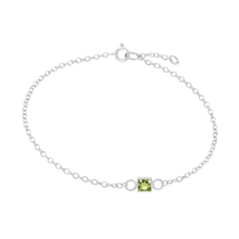 Load image into Gallery viewer, Diamond or Gemstone Square Bezel Charm in 14K White Round Cable Bracelet