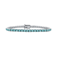 Load image into Gallery viewer, Tennis Bracelet with Aquamarine Stones (March Birthstones) in 14K Gold (1.75 mm - 4.0 mm)