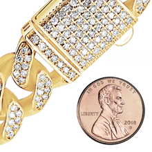 Load image into Gallery viewer, Finished Handmade Semi-Solid Cuban Curb Bracelet with Diamonds in 14K Yellow Gold