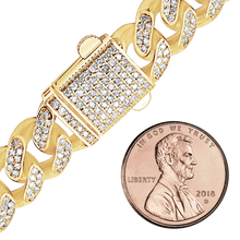 Load image into Gallery viewer, Finished Handmade Cuban Curb Bracelet with Diamonds in 14K Yellow Gold