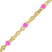 Load image into Gallery viewer, Bulk / Spooled Cable Chain with Pink Enamel Beads in 14K Yellow Gold (1.20 mm)