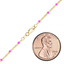 Load image into Gallery viewer, Finished Cable Anklet with Pink Enamel Beads in 14K Yellow Gold