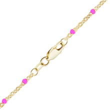 Load image into Gallery viewer, Finished Cable Anklet with Pink Enamel Beads in 14K Yellow Gold