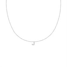 Load image into Gallery viewer, Hanging Initial Necklace with Natural Diamonds in 14K White Gold (Medium Round Cable)