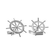 Load image into Gallery viewer, Ship's Wheel Cuff Links in Sterling Silver (35 x 24mm)