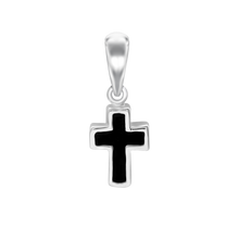 Load image into Gallery viewer, Tiny Cross Charm with Black Enamel (18 x 7 mm)