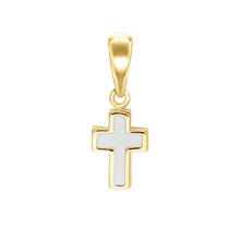 Load image into Gallery viewer, Tiny Cross Charm with White Enamel (18 x 7 mm)