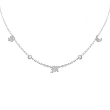 Load image into Gallery viewer, Old English Initial and Gemstone Necklace in 14K White Gold (Medium Round Cable)