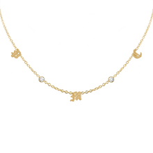 Load image into Gallery viewer, Old English Initial and Gemstone Necklace in 14K Yellow Gold (Diamond Cut Round Cable)