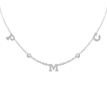 Load image into Gallery viewer, Clarenwood Initial and Gemstone Necklace in 14K White Gold (Medium Round Cable)