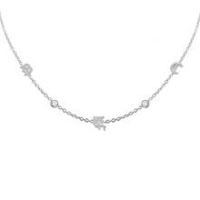 Load image into Gallery viewer, Old English Initial and Gemstone Necklace (Horizontal) in 14K White Gold (Medium Round Cable)