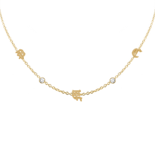 Load image into Gallery viewer, Old English Initial and Gemstone Necklace (Horizontal) in 14K Yellow Gold (Medium Round Cable)
