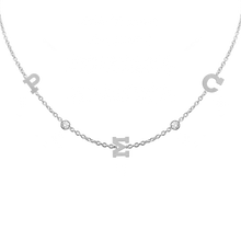 Load image into Gallery viewer, Clarenwood Initial and Gemstone Necklace (Horizontal) in 14K White Gold (Medium Round Cable)