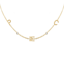 Load image into Gallery viewer, Initial and Gemstone Necklace (Horizontal) in 14K Yellow Gold