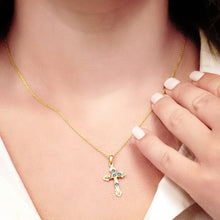 Load image into Gallery viewer, ITI NYC Apostles Cross Pendant with Light Blue Cubic Zirconia in Sterling Silver