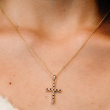 Load image into Gallery viewer, ITI NYC Bezel Set Cross Pendant with Ruby Stones in 14K Gold