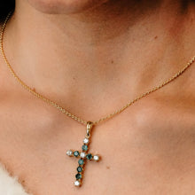 Load image into Gallery viewer, ITI NYC 14K Yellow Gold Cross Pendant with Diamonds and Emeralds
