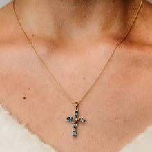 Load image into Gallery viewer, ITI NYC Marquise Cross Pendant with Light Blue Cubic Zirconia in Sterling Silver