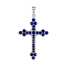 Load image into Gallery viewer, ITI NYC Trinity Cross Pendant with Dark Blue Cubic Zirconia in Sterling Silver
