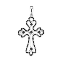 Load image into Gallery viewer, ITI NYC Trefoil Cross Pendant with Black Cubic Zirconia in Sterling Silver