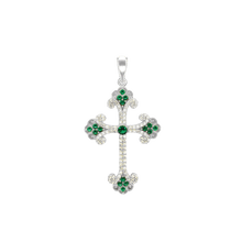 Load image into Gallery viewer, ITI NYC Budded Cross Pendant with Green Cubic Zirconia in Sterling Silver