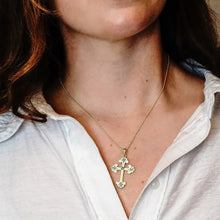 Load image into Gallery viewer, ITI NYC Budded Cross Pendant with Light Blue Cubic Zirconia in Sterling Silver