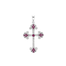 Load image into Gallery viewer, ITI NYC Budded Cross Pendant with Pink Cubic Zirconia in Sterling Silver