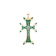 Load image into Gallery viewer, ITI NYC Armenian Cross Pendant with Cubic Zirconia and Green Enamel in Sterling Silver