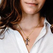 Load image into Gallery viewer, ITI NYC Armenian Cross Pendant with Cubic Zirconia and Dark Blue Enamel in Sterling Silver