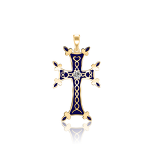 Load image into Gallery viewer, ITI NYC Armenian Cross Pendant with Cubic Zirconia and Dark Blue Enamel in Sterling Silver
