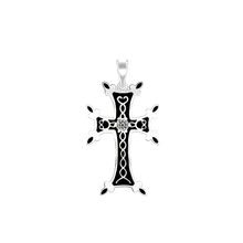 Load image into Gallery viewer, ITI NYC Armenian Cross Pendant with Cubic Zirconia and Black Enamel in Sterling Silver