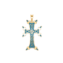 Load image into Gallery viewer, ITI NYC Armenian Cross Pendant with Cubic Zirconia and Light Blue Enamel in Sterling Silver