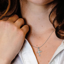 Load image into Gallery viewer, ITI NYC Budded Cross Pendant with Cubic Zirconia in Sterling Silver