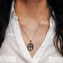 Load image into Gallery viewer, ITI NYC Tau-Rho Cross Pendant Medallion with Black Enamel in Sterling Silver