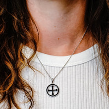 Load image into Gallery viewer, ITI NYC Pommee Cross Pendant Medallion with Black Enamel in Sterling Silver