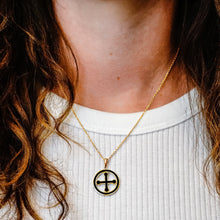 Load image into Gallery viewer, ITI NYC Pommee Cross Pendant Medallion with Black Enamel in Sterling Silver
