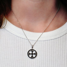 Load image into Gallery viewer, ITI NYC Fourchee Cross Pendant Medallion with Black Enamel in Sterling Silver