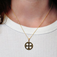 Load image into Gallery viewer, ITI NYC Fourchee Cross Pendant Medallion with Black Enamel in Sterling Silver