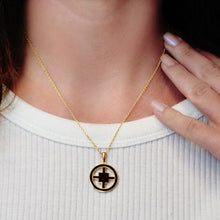 Load image into Gallery viewer, ITI NYC Quadrate Cross Pendant Medallion with Black Enamel in Sterling Silver