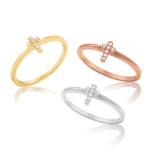 Load image into Gallery viewer, Stackable Cross Ring with Stones in 14K Gold