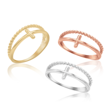 Load image into Gallery viewer, Bead Band Cross Stackable Ring in Sterling Silver