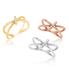 Load image into Gallery viewer, Stackable Stones Cross Ring with Infinity Design in Sterling Silver