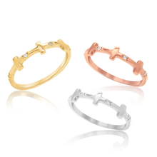 Load image into Gallery viewer, 3 Stone Cross Stackable Ring in Sterling Silver