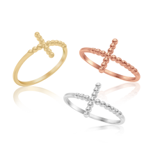 Load image into Gallery viewer, Bead Sideways Cross Stackable Ring in Sterling Silver