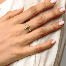 Load image into Gallery viewer, Engraved Cross Stackable Ring in Sterling Silver