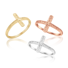 Load image into Gallery viewer, Engraved Cross Stackable Ring in Sterling Silver